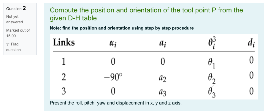 Question 2 Not yet answered Marked out of 15.00