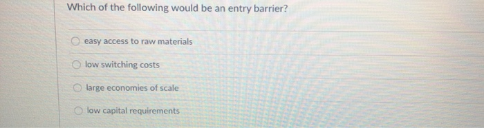 Which of the following would be an entry barrier?