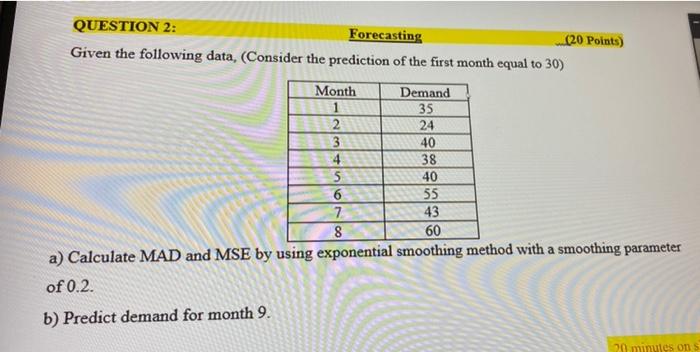 QUESTION 2: Forecasting (20 Points) Given the