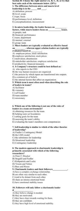 Section B: Choose the right answer (A, B, C, D,