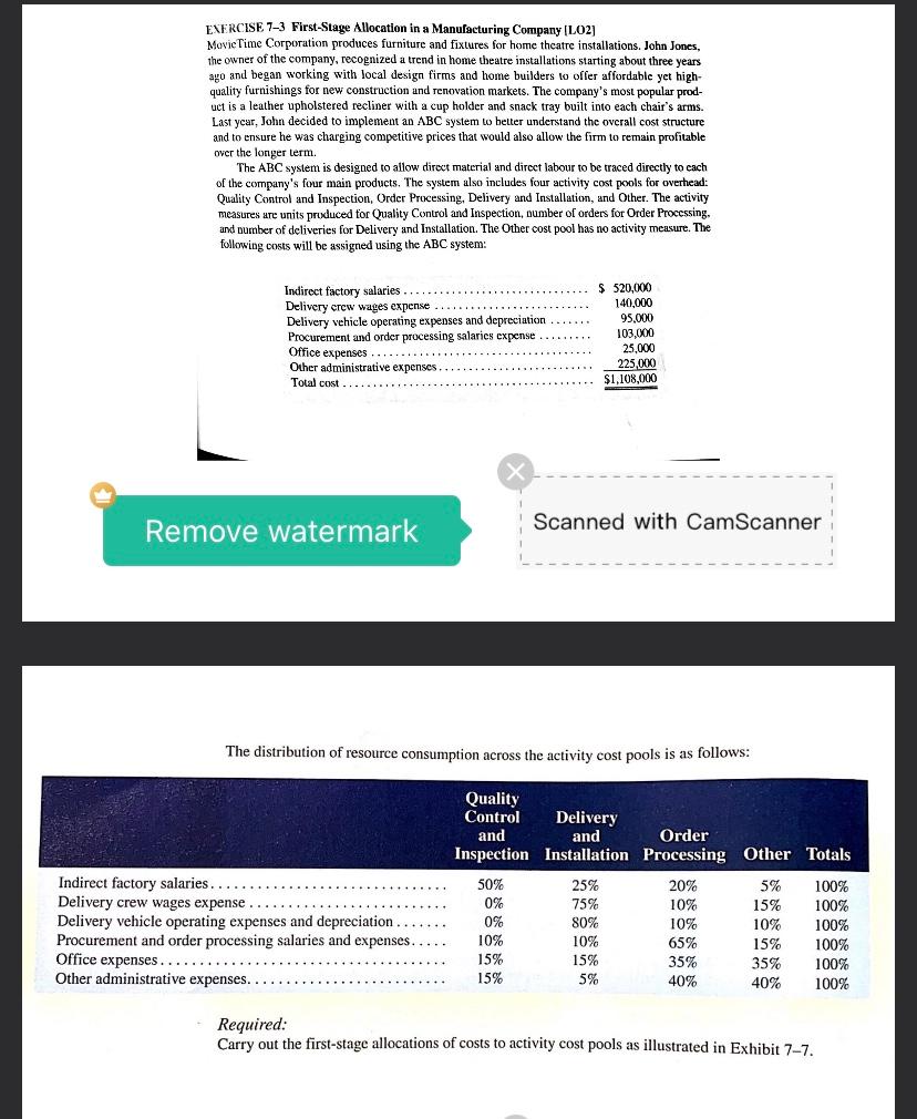 EXERCISE 7-3 First-Stage Allocation in a