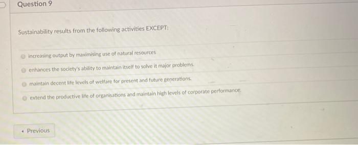 Question 9 Sustainability results from the