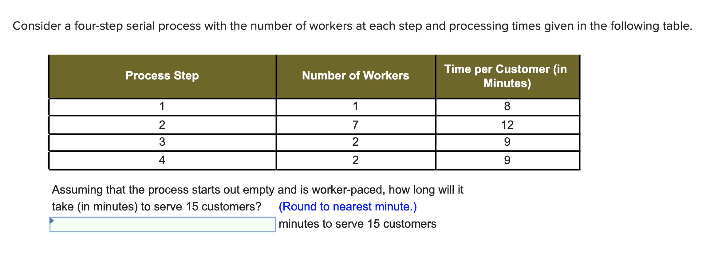 Consider a four-step serial process with the
