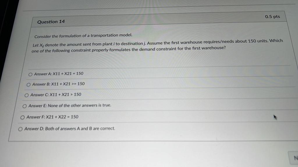 Consider the formulation of a transportation