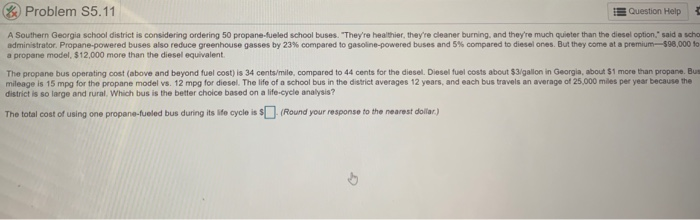 for propane & diesel & Problem S5.11 Question