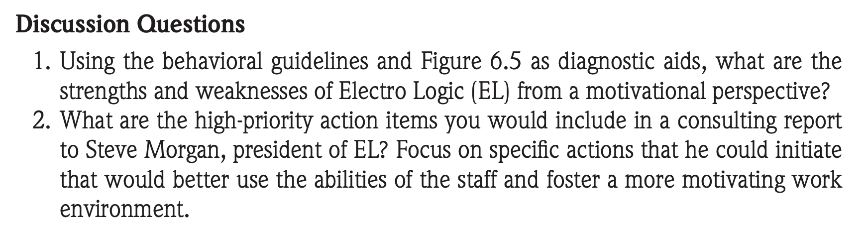 CASE INVOLVING MOTIVATION PROBLEMS Electro Logic