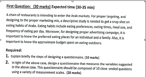 First Question: ( 30 marks) Expected time (