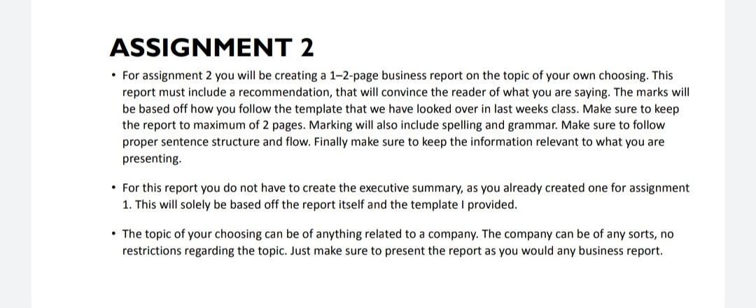 ASSIGNMENT 2 For assignment 2 you will be