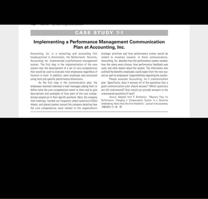 CASE STUDY 7-1 Implementing a Performance