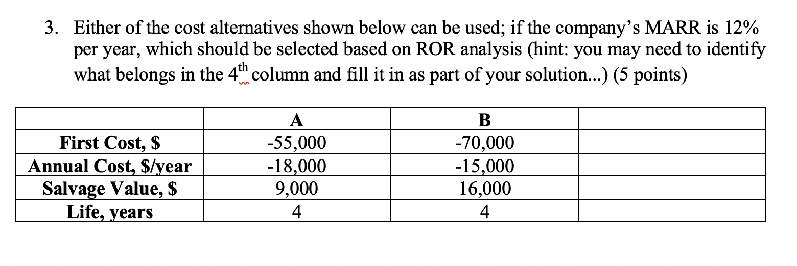 3. Either of the cost alternatives shown below