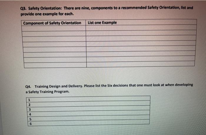 Q3. Safety Orientation: There are nine,