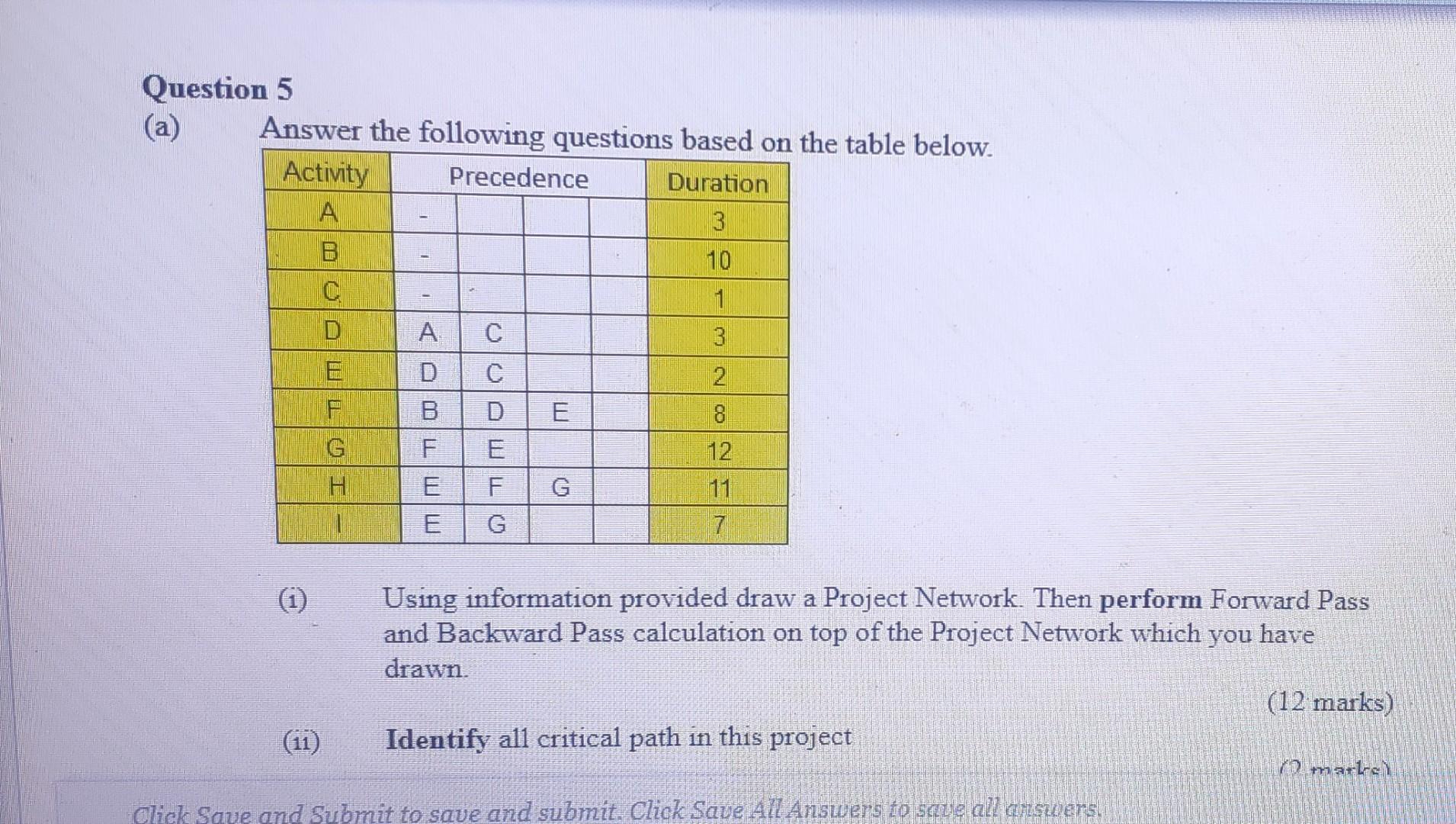 Question 5 (a) Answer the following questions