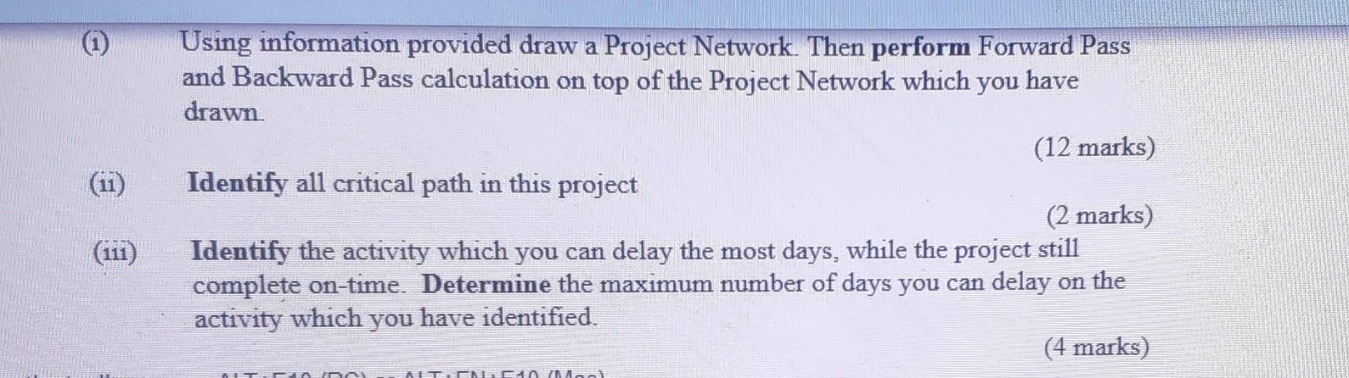 Question 5 (a) Answer the following questions