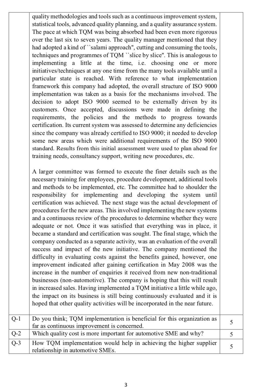 Implementation of TQM in the automotive SMEs The