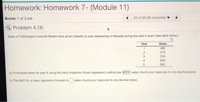 Homework: Homework 7- (Module 11) Score: 1 of 3