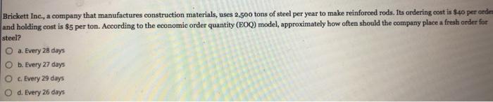 Brickett Inc., a company that manufactures