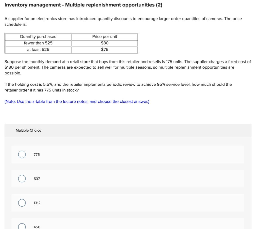 Inventory management - Multiple replenishment
