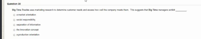 Question 30 Big Time Trucks uses marcating