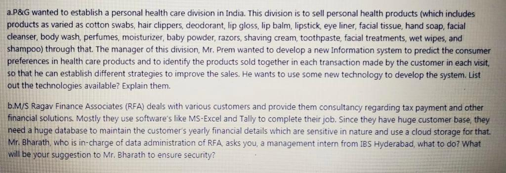 a.P&G wanted to establish a personal health care