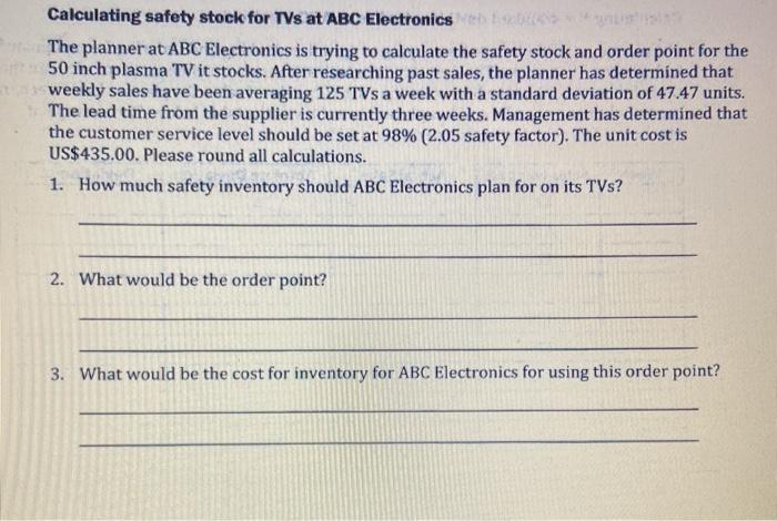 Calculating safety stock for TVs at ABC