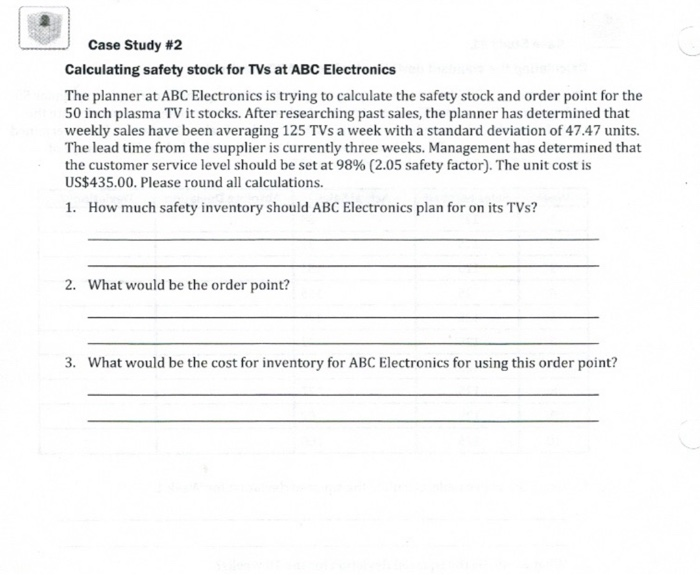 Case Study #3 Calculating Stock for TVs at ABC
