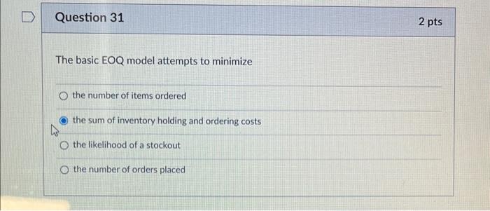 The basic EOQ model attempts to minimize the