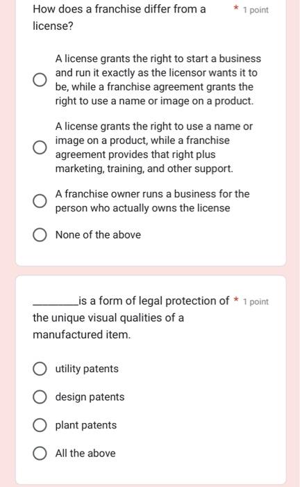 How does a franchise differ from a * 1 point