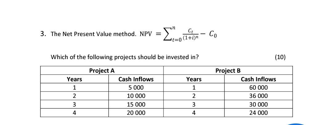 in Ct 3. The Net Present Value method. NPV =
