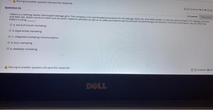 Moving to another question will save this