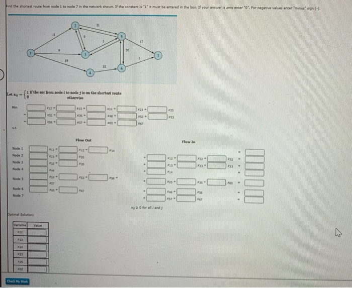 Find the shortest route from node 1 to node 7 in