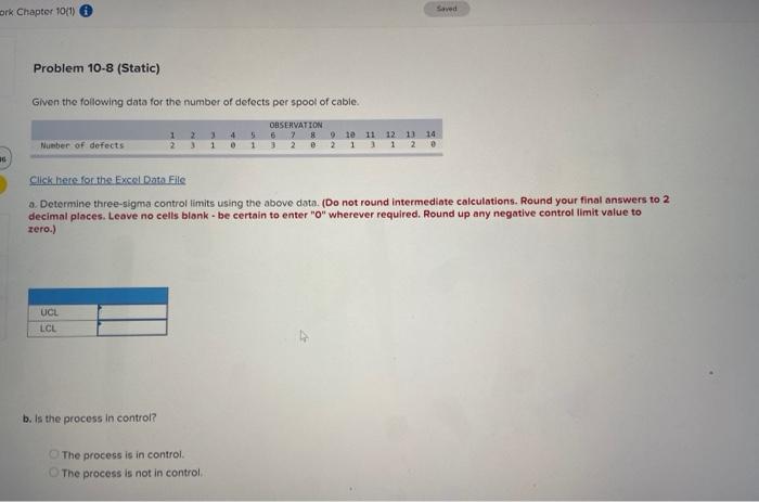 Problem 10-8 (Static) Given the following data
