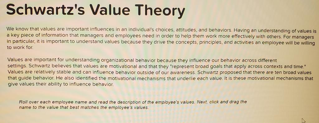 Schwartz's Value Theory We know that values are