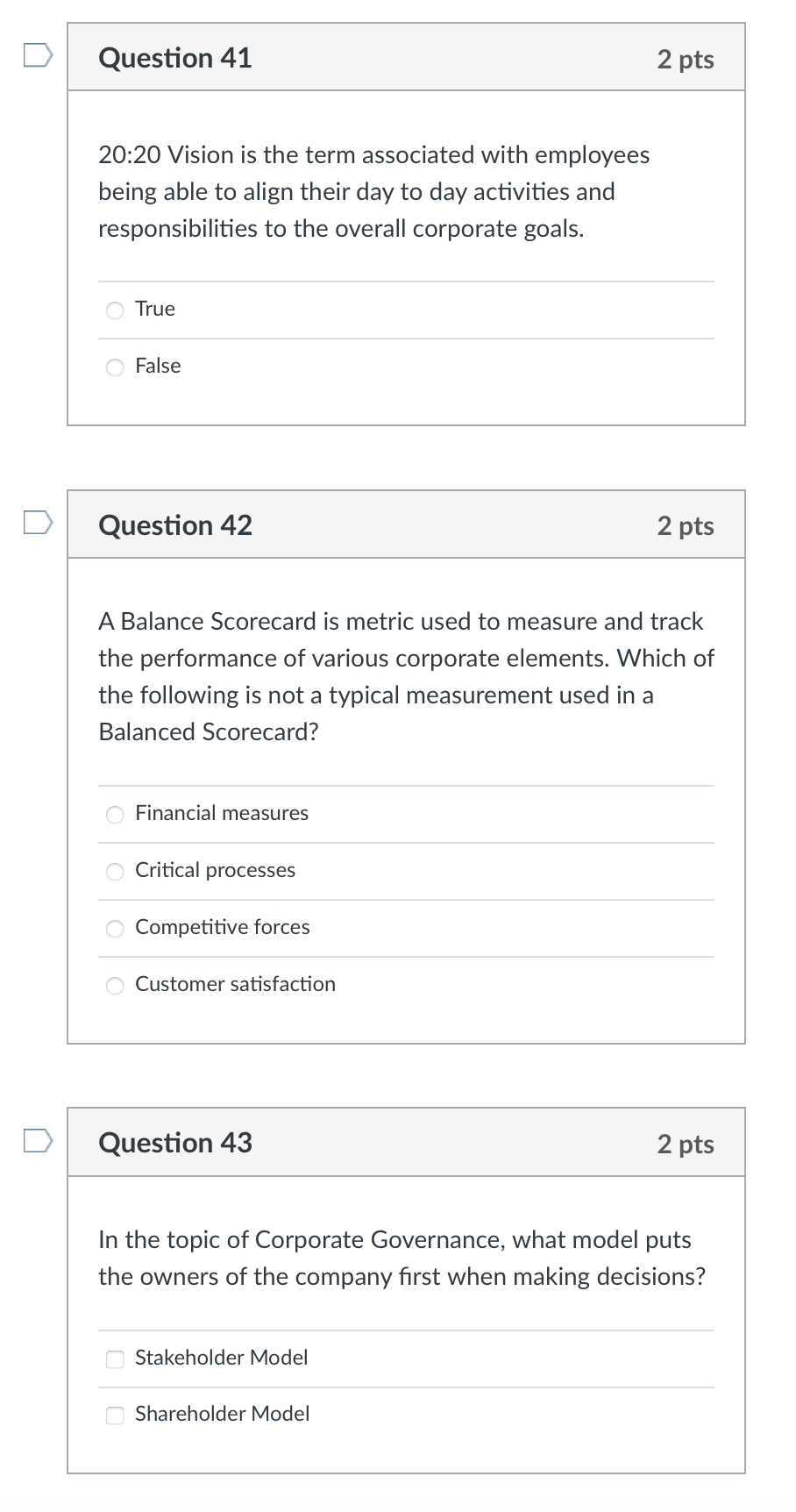Question 41 2 pts 20:20 Vision is the term