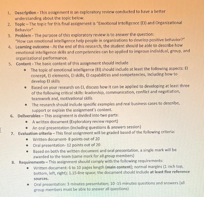 1. Descriptlon - This assignment is an