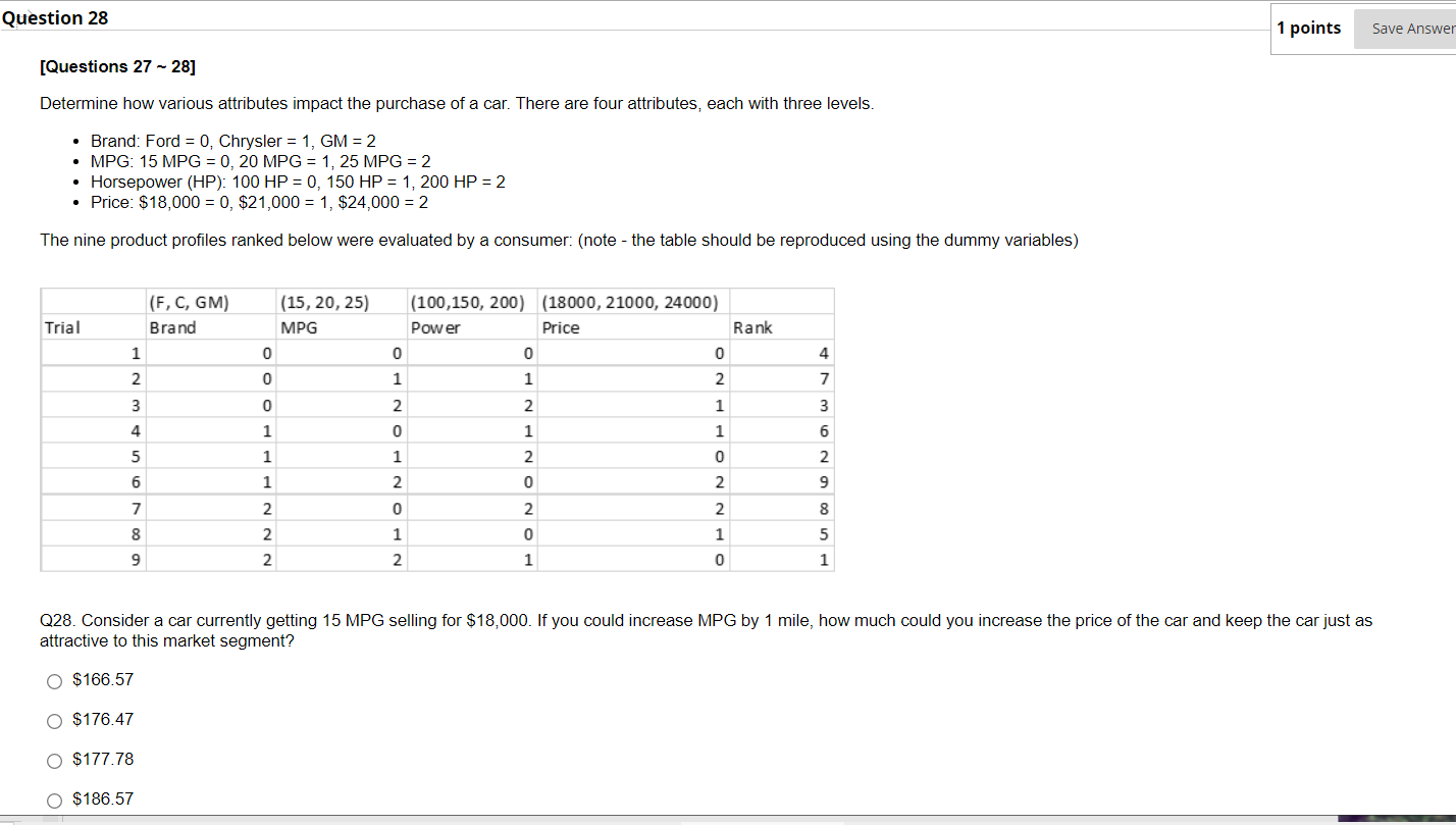 Question 28 1 points Save Answer [Questions 27 -