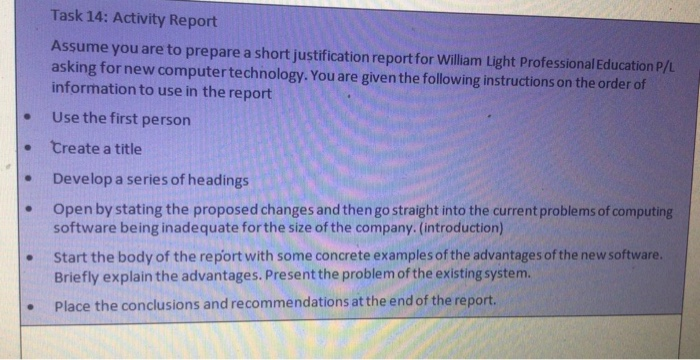 Task 14: Activity Report Assume you are to
