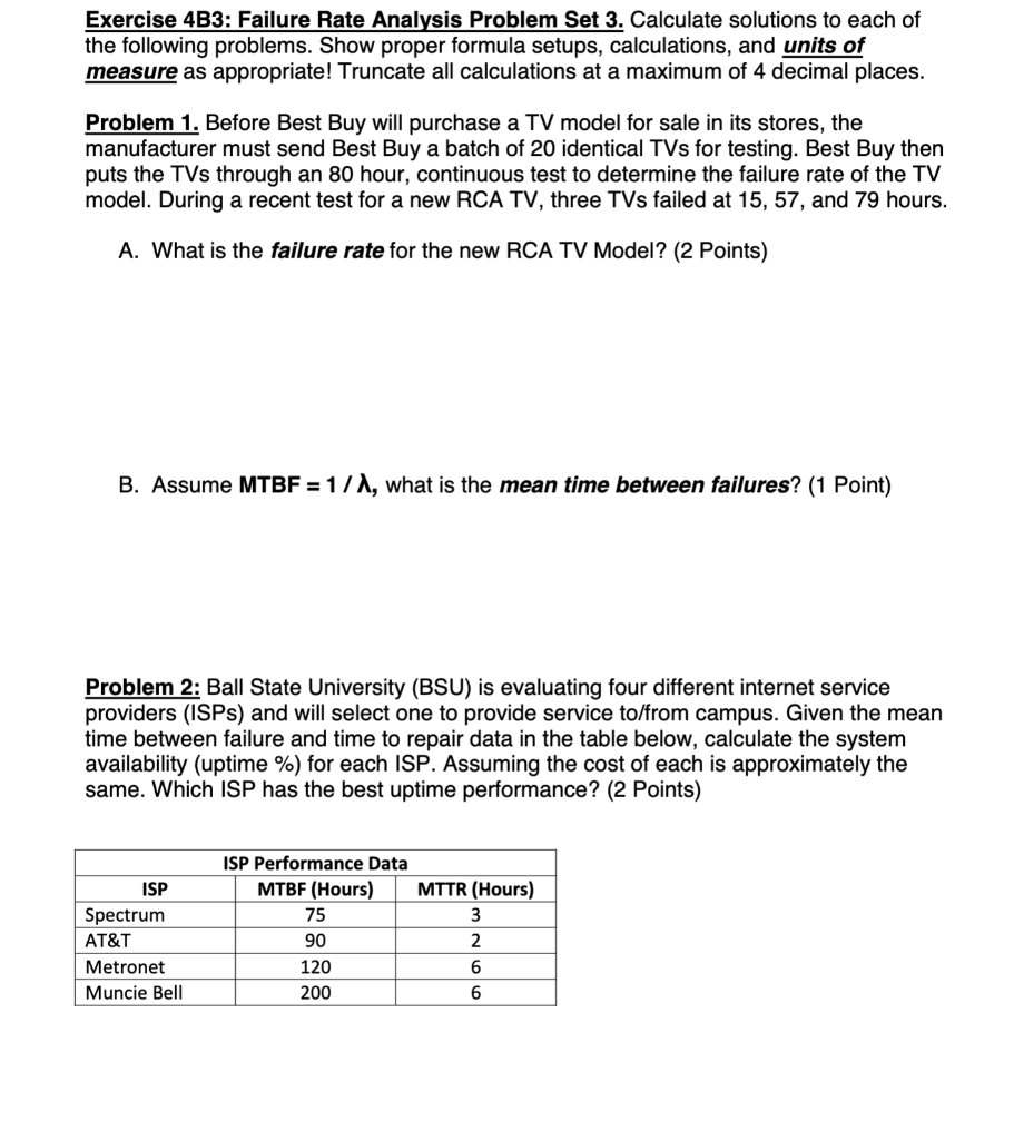 Exercise 4B3: Failure Rate Analysis Problem Set