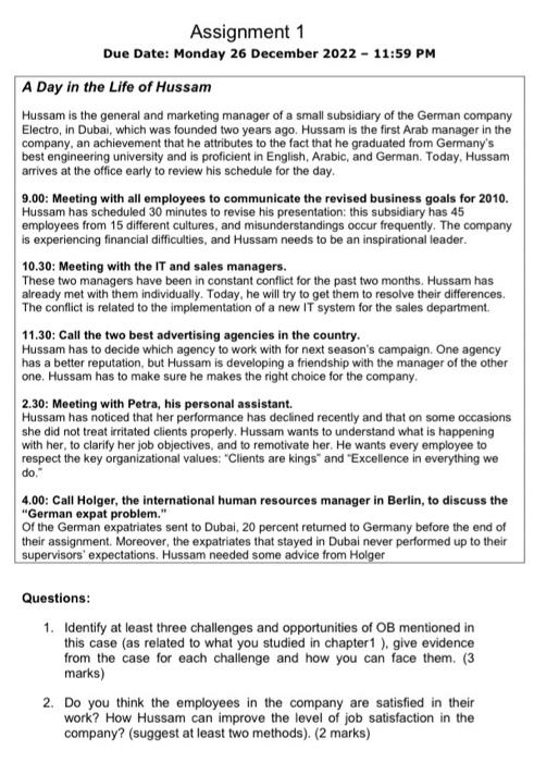 Answer the case clearly please Assignment 1 Due