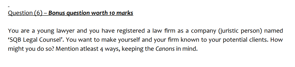 Question (6) - Bonus question worth 10 marks You