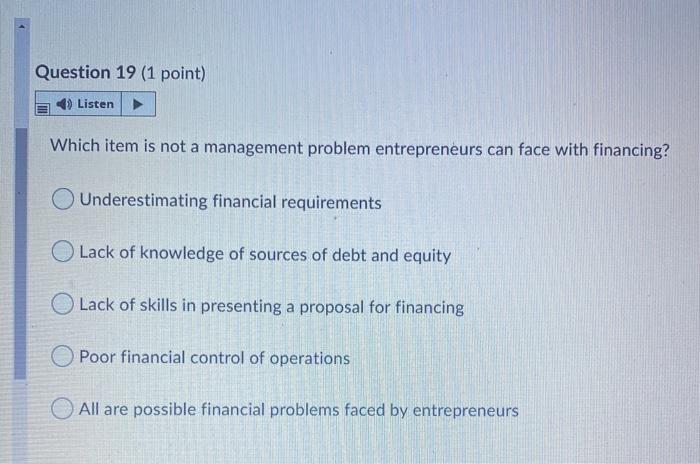 Question 17 (1 point) ) Listen Start-up costs may