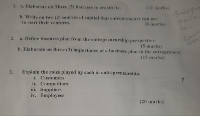 1. a. Elaborate on Three (3) barriers to