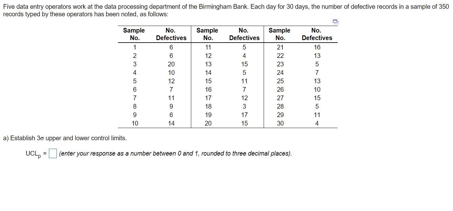 ALSO, asks for what LCL = Five data entry