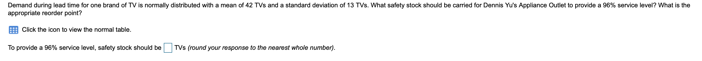 Demand during lead time for one brand of TV is
