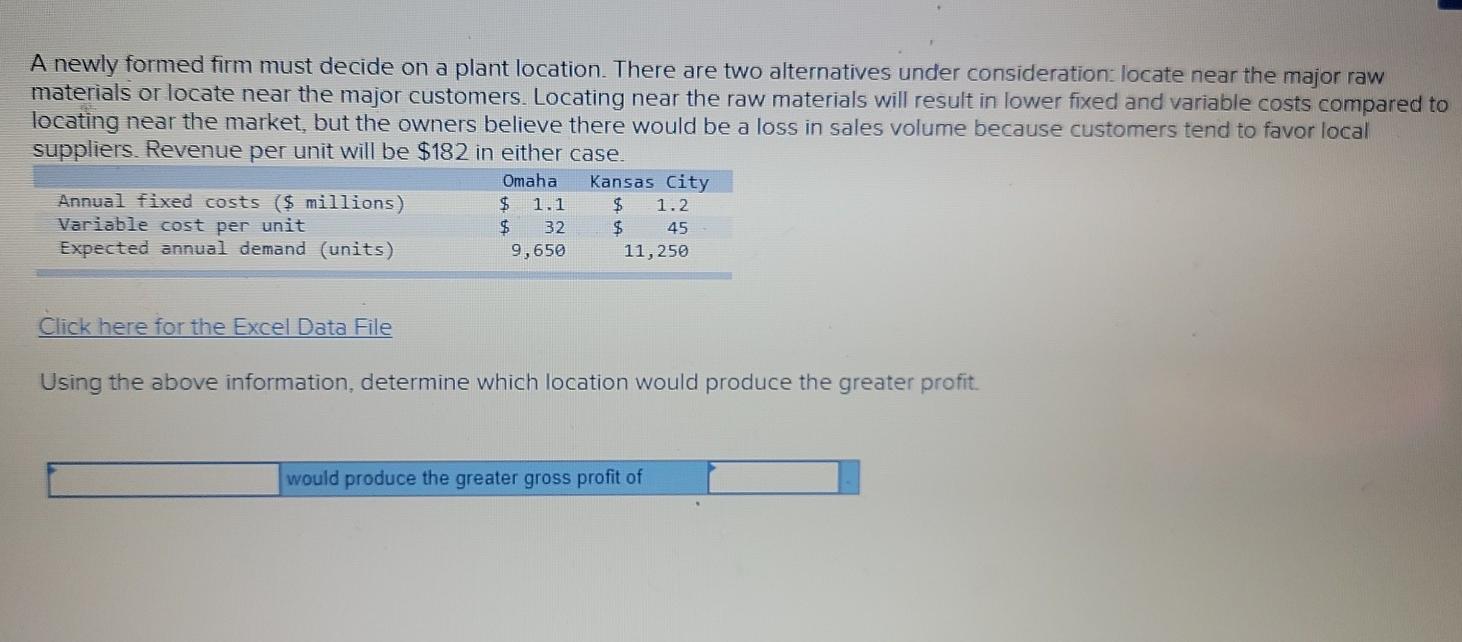 A newly formed firm must decide on a plant