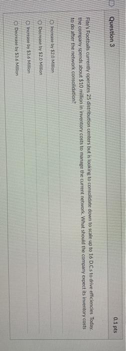 0.1 pts Question 3 Fite's Footballs currently
