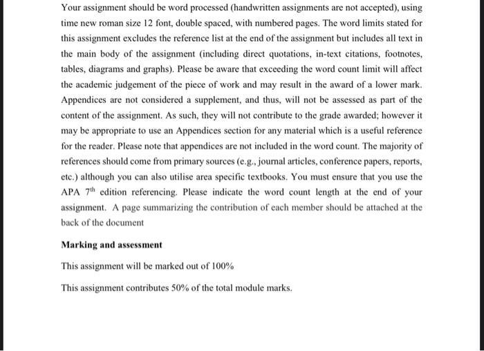 Your assignment should be word processed