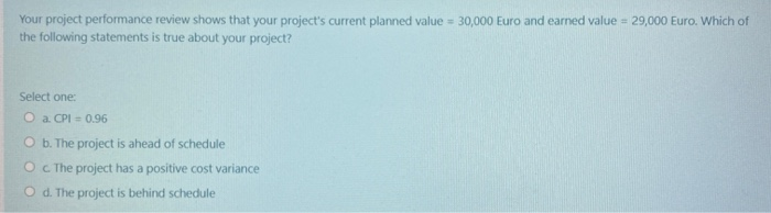 Your project performance review shows that your