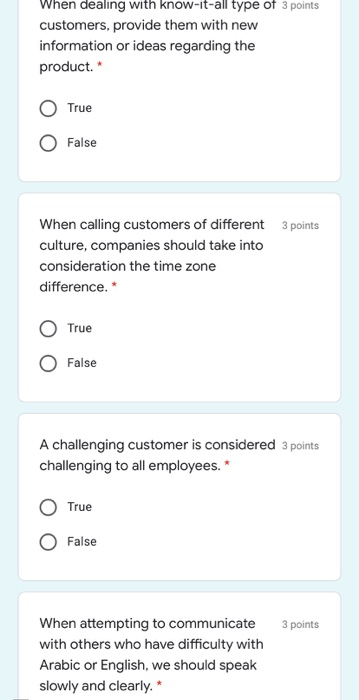 True and false 4 questions When dealing with