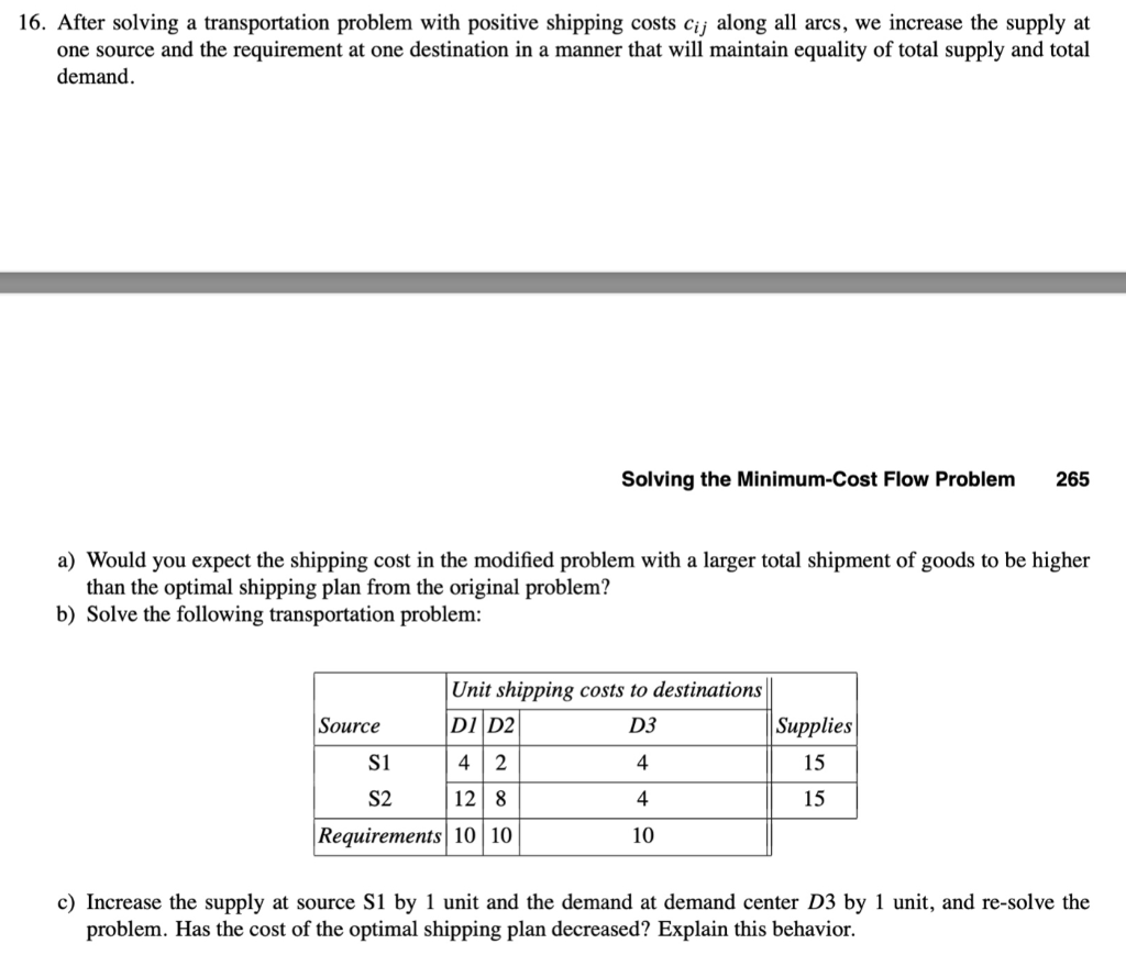 16. After solving a transportation problem with