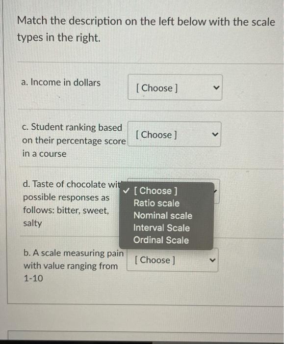 Match the description on the left below with the